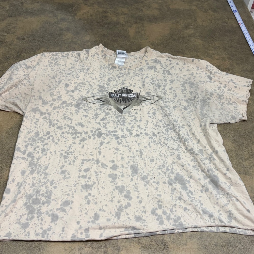 Harley-Davidson T-Shirt Mens 2XL Tan Gray Splatter Dudley Perkins San Francisco